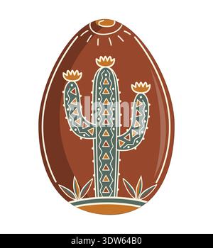 Easter egg decorated with abstract cactus tree in tribal style. Vector graphic isolated illustration Stock Vector