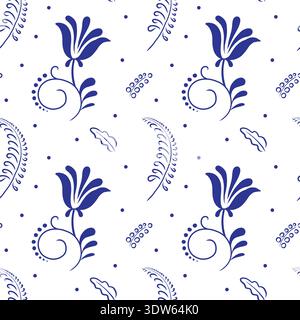 Wedding seamless pattern, Russian folk, Slavic wedding, a la Rus, blue, vector Stock Vector