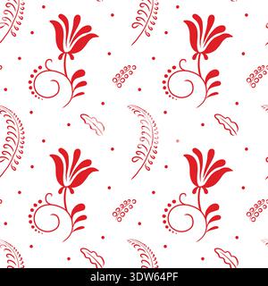 Wedding seamless pattern, Russian folk, Slavic wedding, a la Rus, red, vector Stock Vector