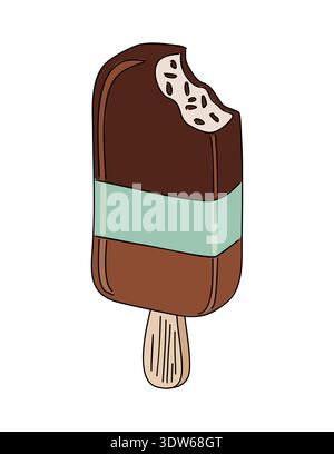 Chocolate covered mint ice cream bar bited  Stock Vector