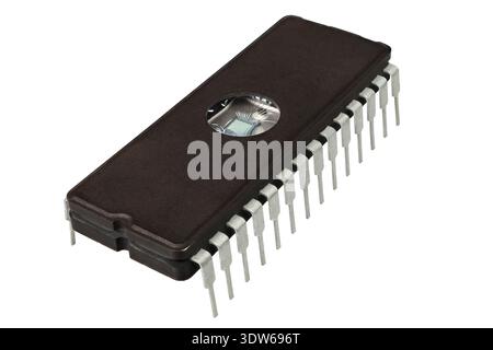 Old computer memory chip isolated on white background Stock Photo