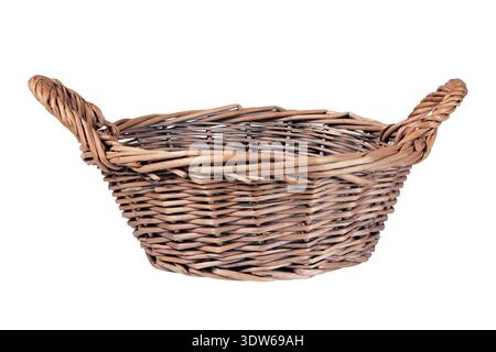 Empty wicker basket on white background Stock Photo