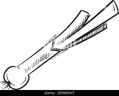 Spring onion doodle icon. Spicy vegetable drawing Stock Vector