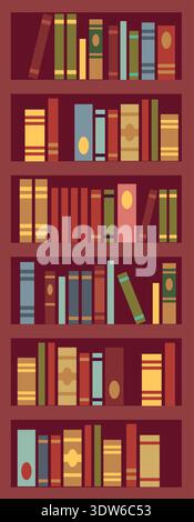 Bookshelves with books. Color bookstore wooden bookcase illustration Stock Vector