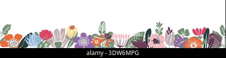Floral border banner with vibrant stylized flower  Stock Vector