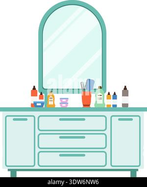 Dressing table color icon. Boudoir mirror furniture Stock Vector
