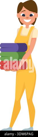 Girl with clean clothes. Laundry worker cartoon character Stock Vector
