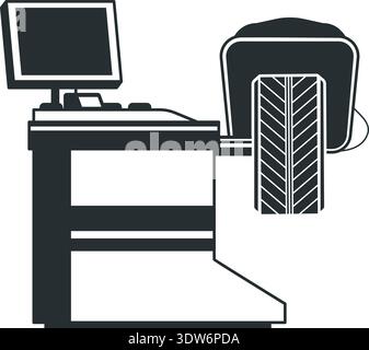 Wheel balancer black icon. Computer alignment check Stock Vector