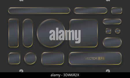 Sleek dark UI elements with golden borders, a versatile set for modern web and app design. Vector illustration Stock Vector