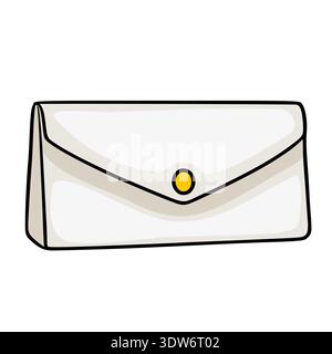 White clutch purse vector illustration, elegant envelope shape with yellow button closure Stock Vector