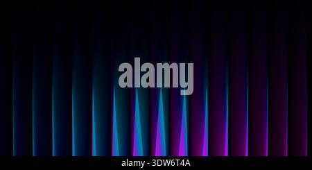 Abstract 3D glass shape with neon gradient light effects. Futuristic ribbed background featuring blue, pink, and violet prismatic textures for modern Stock Photo