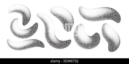 Set Abstract shapes gradient noise texture with grainy dots and halftone spray effect. Modern geometric pattern with soft shadows and organic shapes Stock Vector