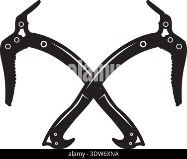 Crossed ice hammers black logo. Rock axes Stock Vector