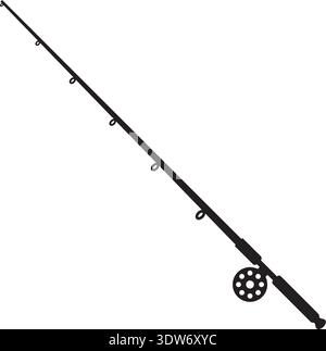 Fishing rod black silhouette. Spin casting tool Stock Vector