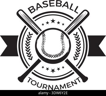 Baseball tournament label. Crossed bats on ribbon emblem Stock Vector