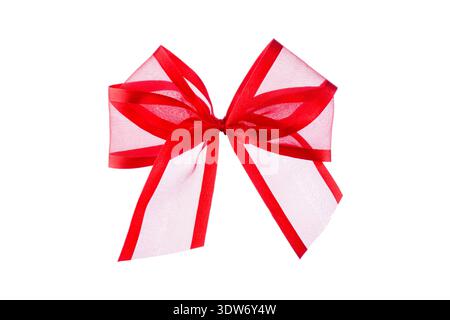 Red ribbon bow, isolated on white background. Stock Photo