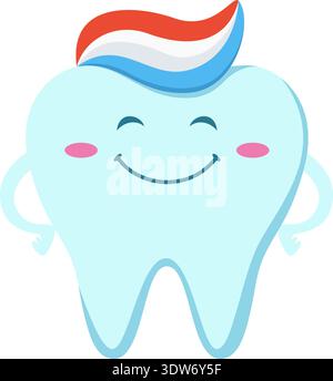 Happy clean tooth smiling with toothpaste. Cartoon dental mascot Stock Vector