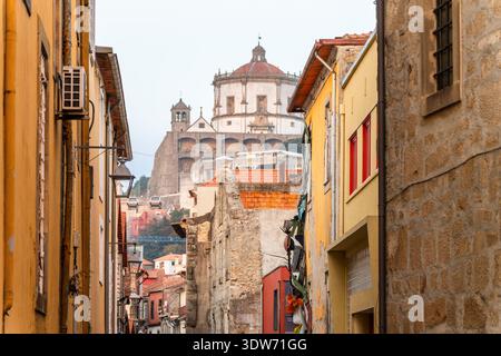 A scenic view of Porto’s ancient city from the river, highlighting its narrow streets and classic architecture, Portugal Stock Photo