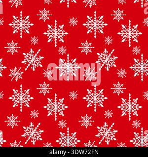 Seamless pattern with snow and hand drawn snowflakes red background,christmas illustration for wrapping paper,packaging design and printing on fabric Stock Photo