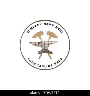 Professional Ironwork Workshop Emblem Featuring Traditional Blacksmithing Tools And Rustic Circle Frame Stock Vector