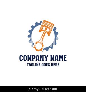 Professional Mechanical Emblem Featuring Engine Piston Component Inside Industrial Gear Frame For Car Repair Business Stock Vector