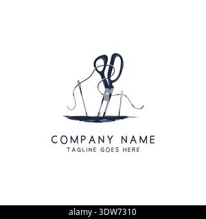 Creative Tailor Emblem Featuring Scissors And Sewing Needle With Thread Details For Fashion And Textile Business Stock Vector