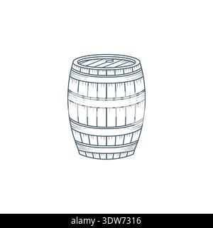 Wood Cask Icon For Wine Beer And Whiskey Industry Branding With Detailed Sketch Design Stock Vector