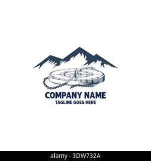 Outdoor Emblem Featuring Mountain Range Silhouette And Navigation Compass For Travel Branding Stock Vector