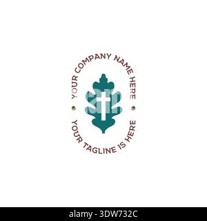 Religious Emblem Featuring Oak Leaf Silhouette And Holy Cross For Church Or Community Branding Stock Vector