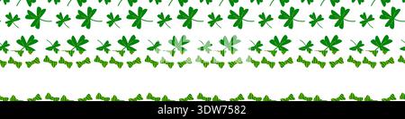 Seamless St. Patricks Day border with clover leaves. Cartoon minimalist shamrock pattern for festive greeting cards, invitations and holiday decoratio Stock Vector