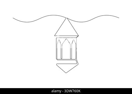 One line art illustration of Islamic moon and mosque dome on white Stock Vector