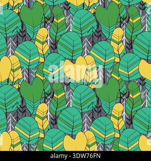 Seamless pattern with trees, plants. Color vector background. Spring, autumn tree for your design. Eco idea concept. Print design for wallpapers Stock Vector
