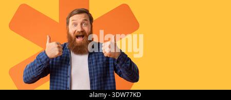 Man Giving Thumbs up With Orange Background in a Cheerful Setting During the Day Stock Photo