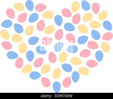Heart shape made of multicolor eggs in trendy soft palette. Easter greetings or springtime backdrop. Isolate Vector illustration Easter Holidays Seasonal themed cards, posting, blog, leaflets, banners Stock Vector