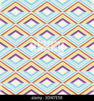 Chevron graphic ornament seamless pattern. Irregular line, classic 60s, 70s concept abstract geometrical grid. Blue marine red yellow color palette Stock Vector