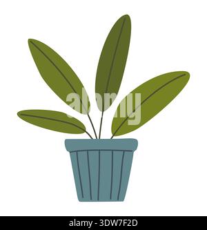 Green leafy potted plant in a ribbed blue grey pot Stock Vector