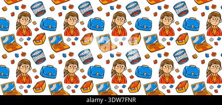 Childish Scribble Math Seamless Pattern, Fun Hand Drawn Houses and Numbers for Nursery Wallpaper Stock Vector