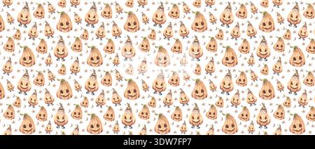 Cute Halloween Pumpkin Seamless Pattern, Warm Autumn Harvest Design for Thanksgiving Decor Stock Vector