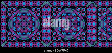 Retro Geometric Mosaic Seamless Pattern with Purple and Blue Neon Colors for Modern Interior Design Stock Vector