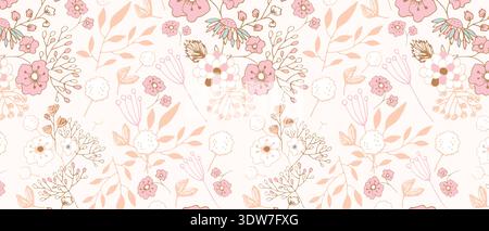 Delicate Floral Seamless Pattern with Soft Pink Spring Blossoms for Feminine Textile and Stationery Design Stock Vector