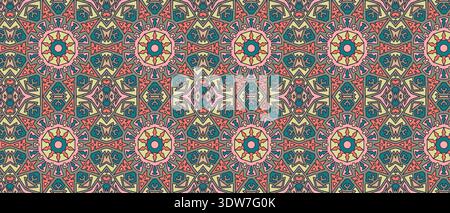 Ornamental Mandala Seamless Pattern with Ethnic Geometric Shapes, Bohemian Moroccan Style Decorative Background Stock Vector