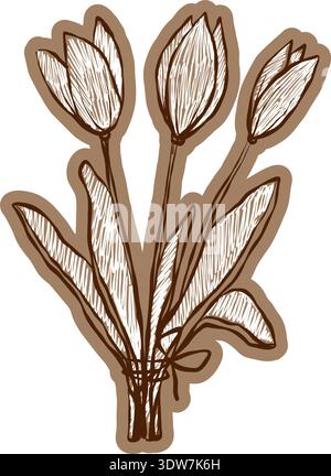 Hand drawn tulips bouquet in playful crayon style Stock Vector