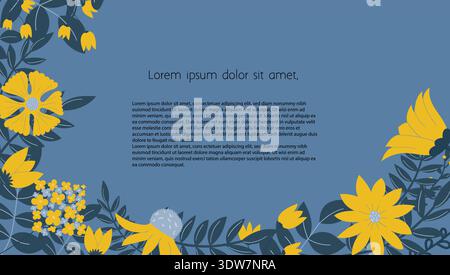 Modern floral banner template with elegant yellow blossoms on a midnight blue background. Stock Vector
