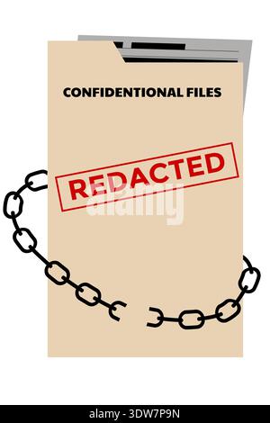 Confidential Files Folder with Redacted Stamp and Broken Chain, vector illustration Stock Vector