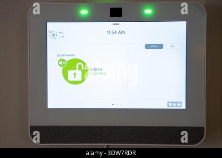 Close up of home security system control panel screen. Stock Photo