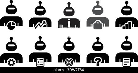 Artificial Intelligence Business Robot Icons Set – Analytics, Growth, Strategy and Management glyph illustration Stock Vector
