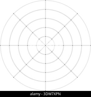 Black line radial grid texture with cells and crosses on white background. FUI science round grid backdrop. Math or technological notebook blank Stock Vector
