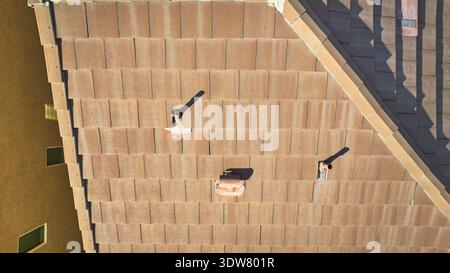 Aerial Top Down Residential Roof Tiles and Vents in Las Vegas Neighborhood Stock Photo