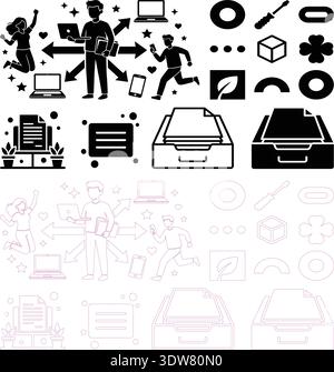 Freelancer, Remote Work and Office Equipment Icons Set Vector Illustration Stock Vector
