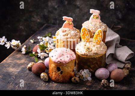 Traditional Easter cake kulich and eggs Stock Photo